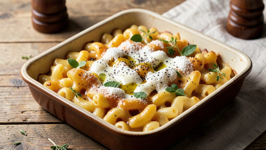 Baked Mac and Cheese Recipe Mueller's Box: Crispy Crust, Melty Cheddar Rivers