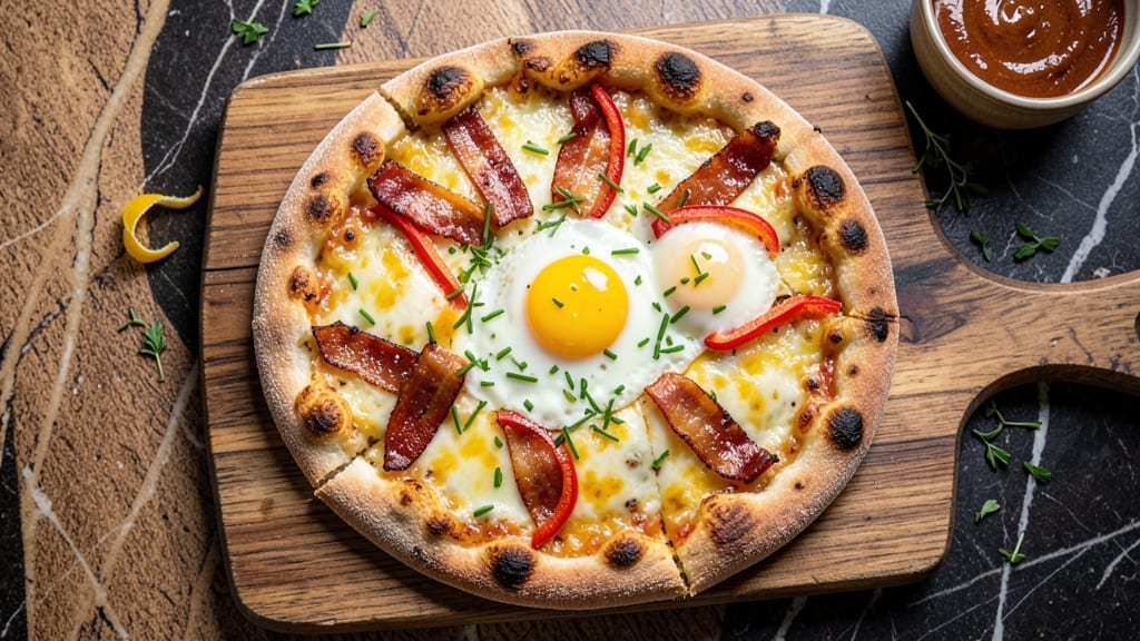 Bacon Egg Cheese Pizza Recipe: Breakfast Brunch With Crispy Edges and Eggy Pull-Apart Cheese