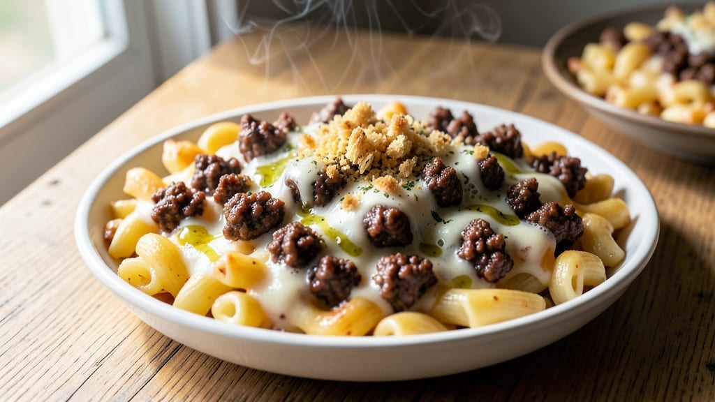 Baked Mac and Cheese With Ground Beef Recipe: One-Pan Hearty Protein-Packed Dinner