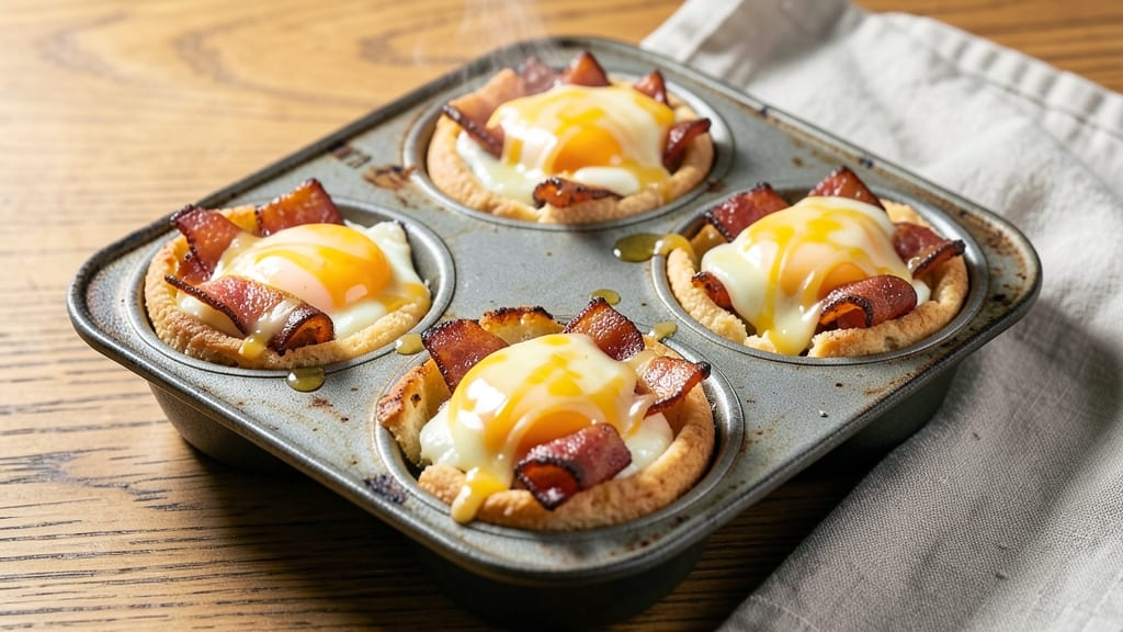 Bacon Egg and Cheese Breakfast Cups Recipe: Handheld Breakfast Casserole With Crispy Bacon Layers