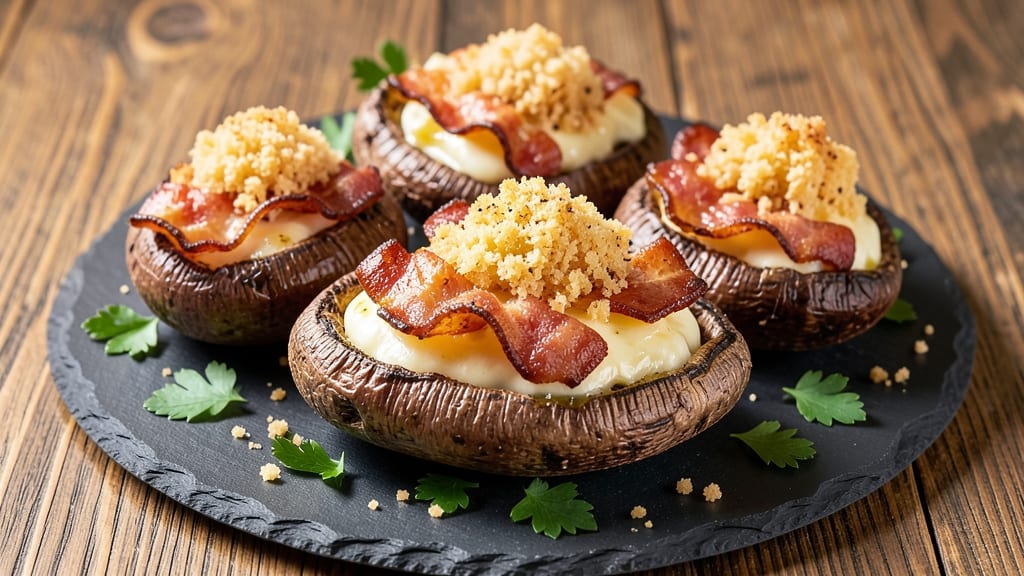 Bacon and Cheese Stuffed Mushrooms Recipe: Crispy Caps With Gooey Pull-Apart Filling