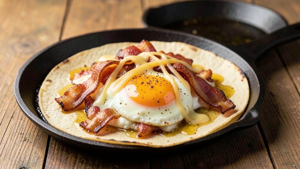 Bacon, Egg and Cheese Tacos Recipe: Crispy Tortillas with Runny Yolk Rivers
