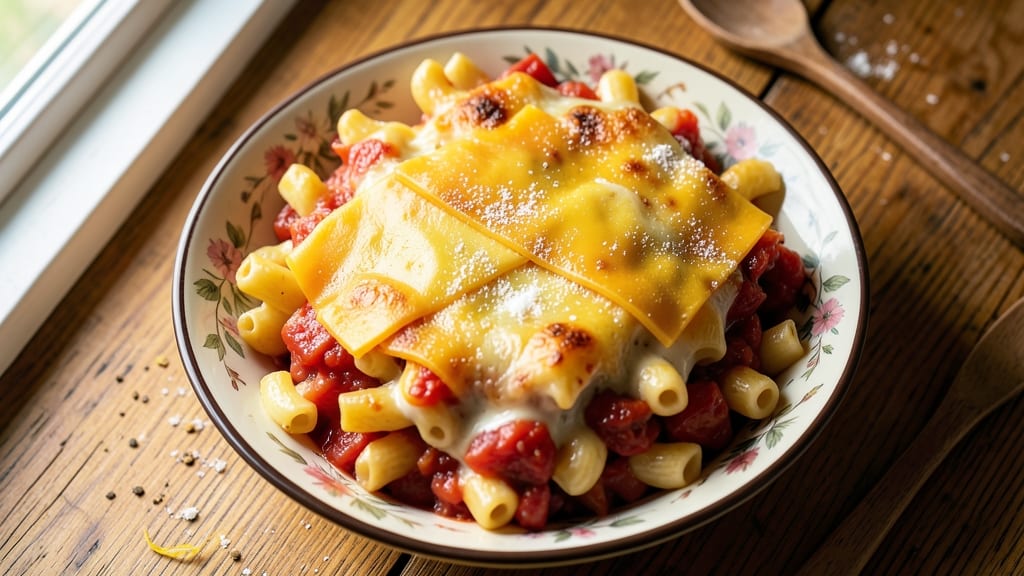 Baked Macaroni and Cheese With Stewed Tomatoes Recipe: Rustic Tomato-Cheddar Fusion in One Pan