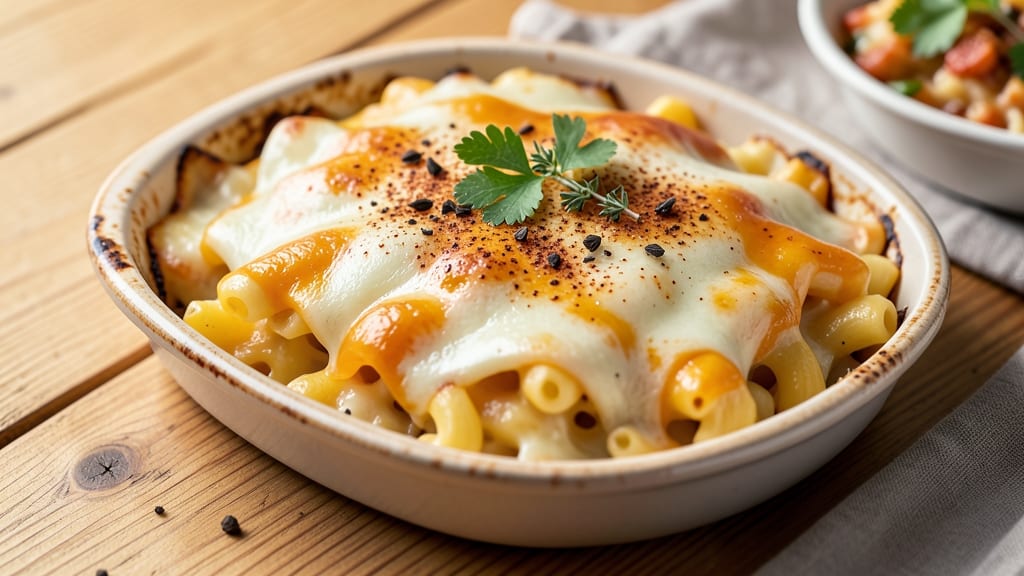 Baked Mac and Cheese Recipe with Cheddar and Mozzarella: Crispy Breadcrumb Crown Over Gooey Streaks