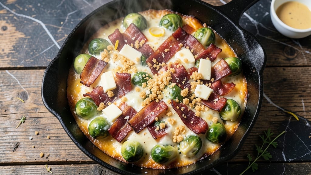 Bacon and Cheese Brussels Sprouts Casserole Recipe: Smoky Crisp Edges and Melty Cheddar Rivers